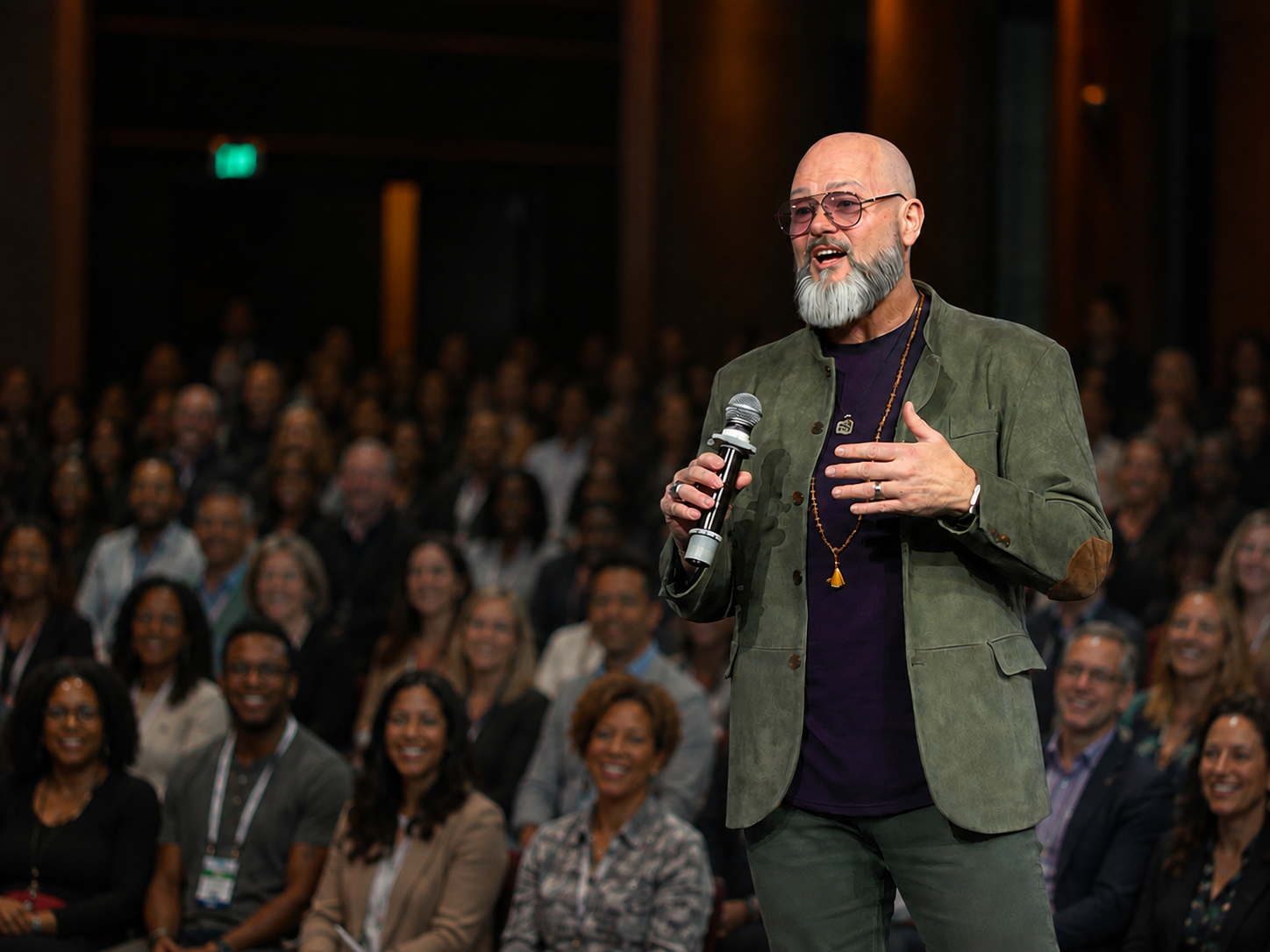 Mark A. Grainger on stage in front of a full audience